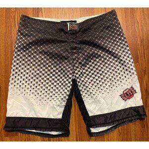 MMA Elite Board Shorts Mens L 10" White Black Checkered AOP Fighting